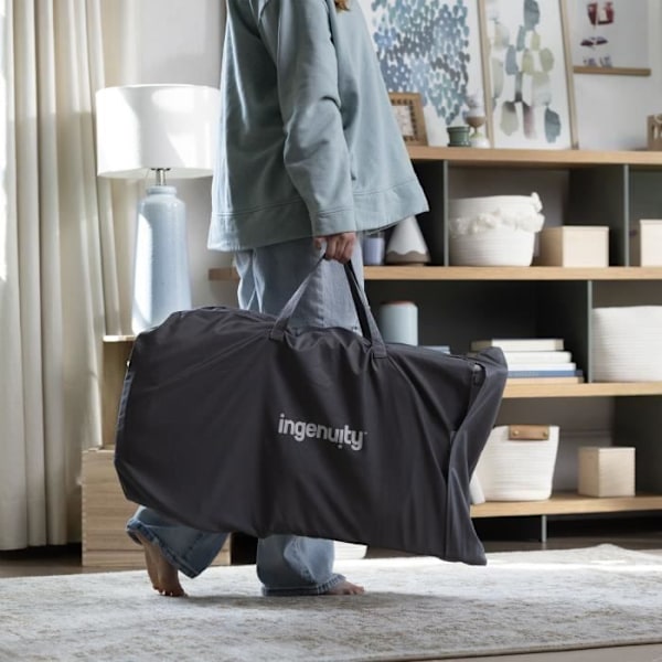 INGENUITY Happy vatsatuoli - Chambray, kiinteä tai keinuva asento, erittäin kompakti kokoontaittuva säilytyspussilla Blå
