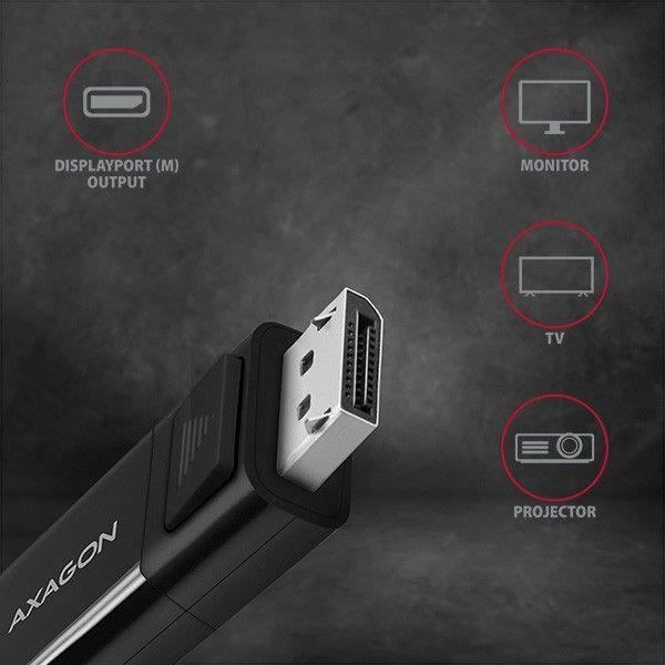 AXAGON RVC-DPC USB-C til DisplayPort-kabel, 1,8 m, 4K/60 Hz - Sort - 8595247905314