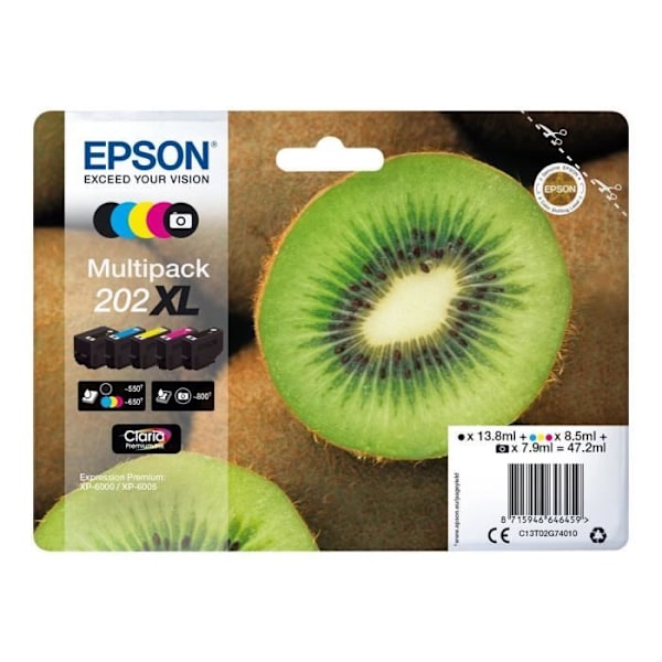 EPSON Multipack 202XL blækpatron - Pakke med 5 - Høj kapacitet - Sort, Gul, Cyan, Magenta, Fotosort