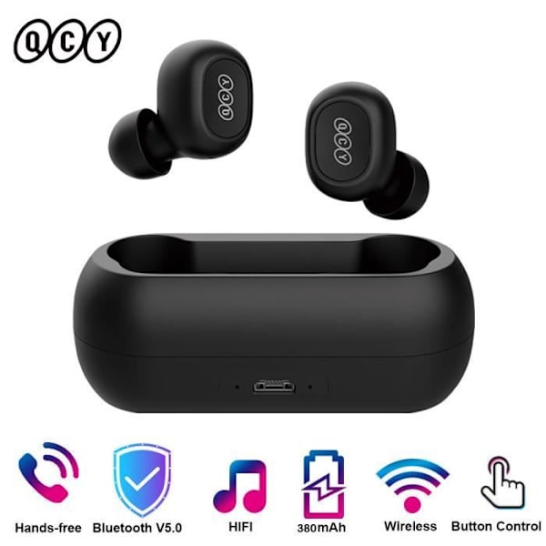 QCY T1C trådløse øretelefoner TWS Stereo Bluetooth 5.0 øretelefoner Sort