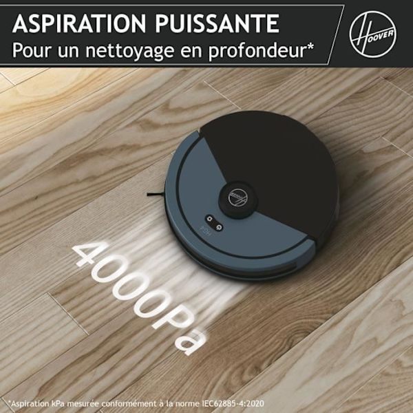 Hoover HG430H Hydro Robot Støvsuger og Moppe - Kraftig 4000Pa - Alle Gulve - Laser Navigation - Forhindringssensor - Ladestation Metallic blå og urban sort