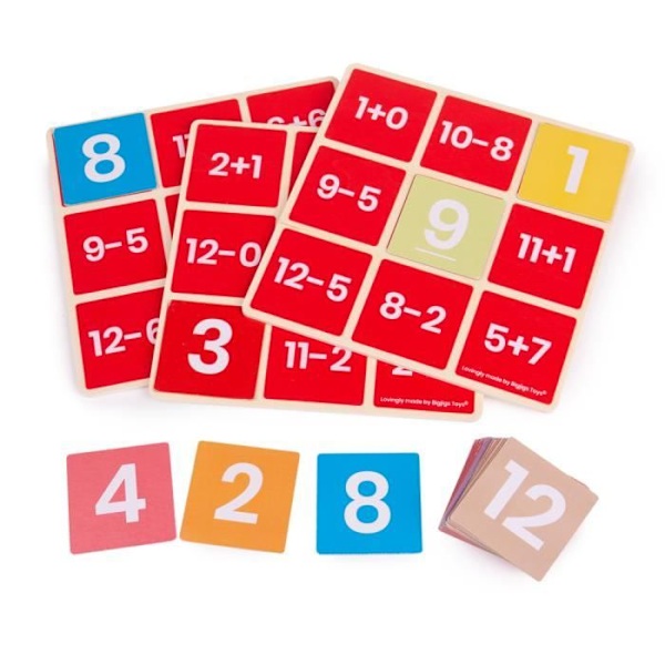Matematiikkapeli - Bigjigs Toys - Matematiikka Bingo - 2 pelaajaa tai enemmän - Värikäs - 3 vuotta ja yli Färgad