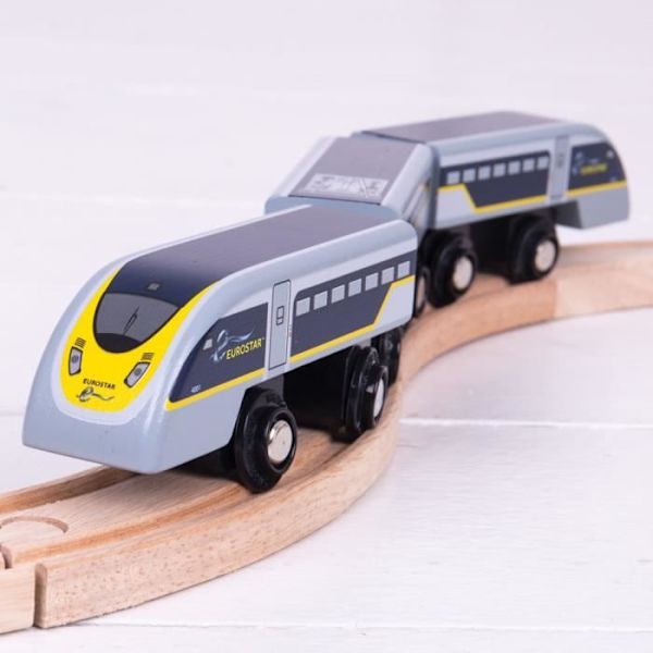 Eurostar E320 Trætog BigJigs Legetøj - Garage Station Lufthavn Port House Building Grå, sort og beige