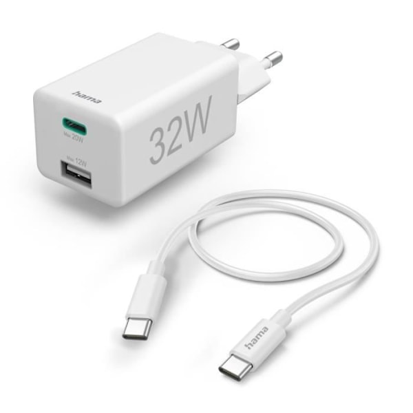 USB-C-USB-A SNABBLADDARE + KABEL, 32W, VIT HAMA