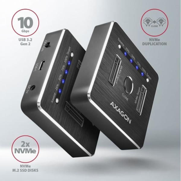 AXAGON-kompatibel ADSA-M2C NVMe Clone Dual SSD Dock Station - 8595247906496