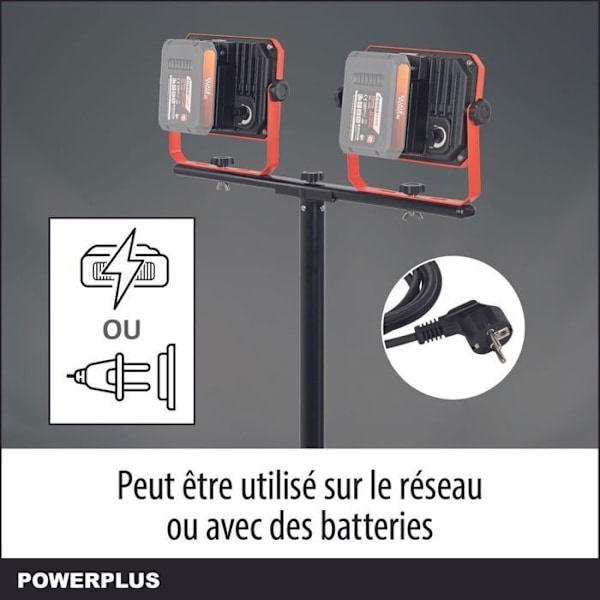 Powerplus Dual Power LED Projektor Genopladelig POWDP8035 - Byggelekt lampe på 20 V og 2x2000 lm - uden batteri eller oplader orange