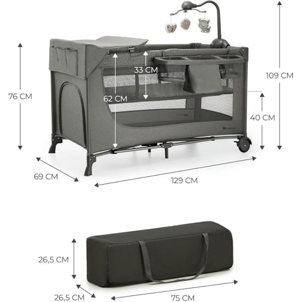 Kinderkraft Lit pliable 3 en 1 JOY 2 avec accessoires Grau grå