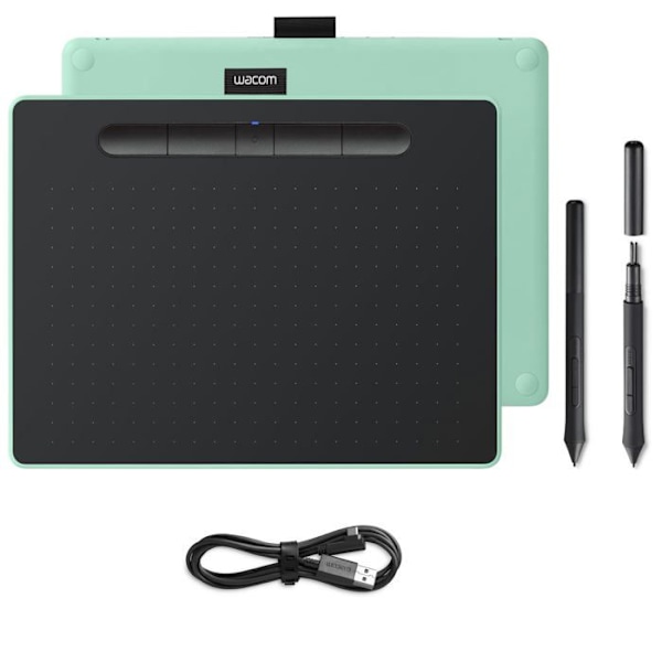 Wacom Intuos M Bluetooth, langallinen ja langaton, 216 x 135 mm, USB-Bluetooth, 7 mm, kynä, 0,25 mm Svart, Grön