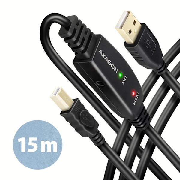 USB-kabel - AXAGON - ADR-215B - Aktiv - USB-A til USB-B - 15m