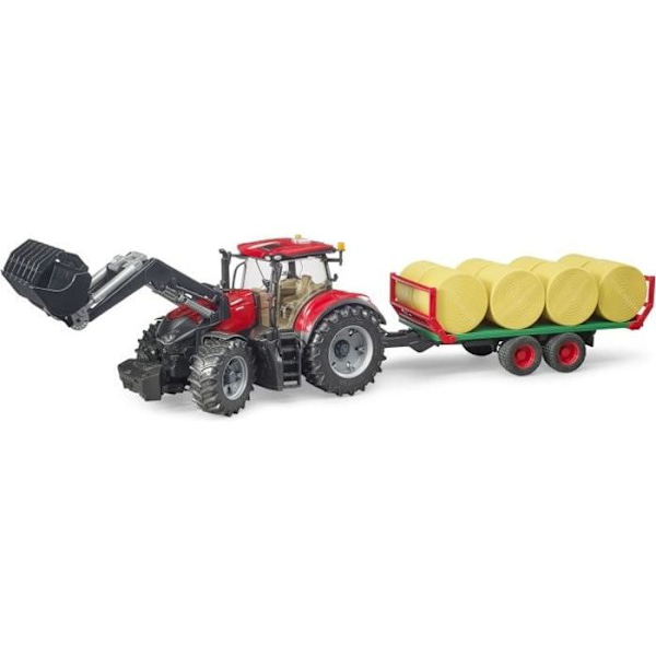 BRUDER Case IH Optum 300 CVX traktori haarukalla ja paaliperävaunulla - Punainen - 3-vuotiaille ja sitä vanhemmille lapsille
