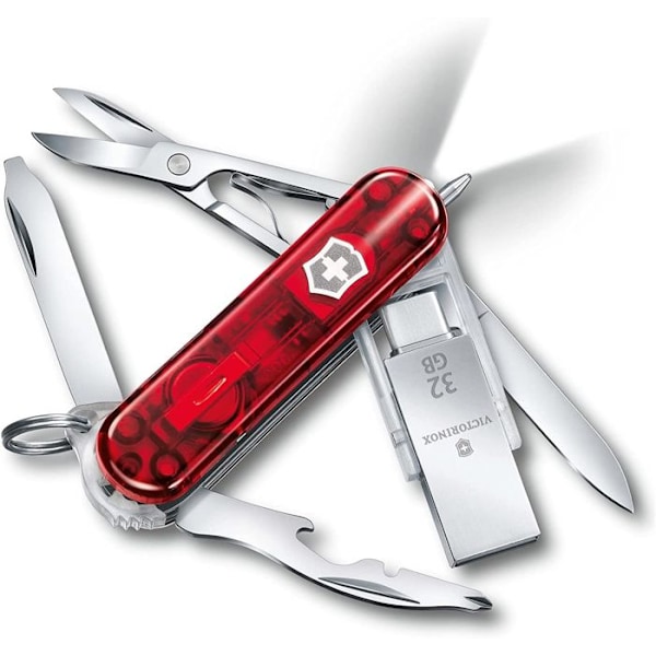 Multifunktion kniv - Victorinox - Midnite Manager Work - 11 funktioner - USB-nøgle 32 GB - Transparent rød Gennemsigtig rød