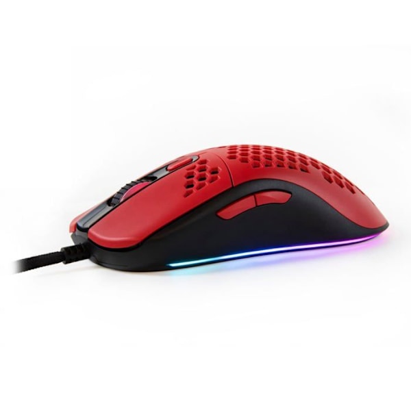 Gamer Mus - Arozzi - Favo Ultra Light RGB - 16000 DPI - RGB Belysning - Flettet Kabel Sort, Rød