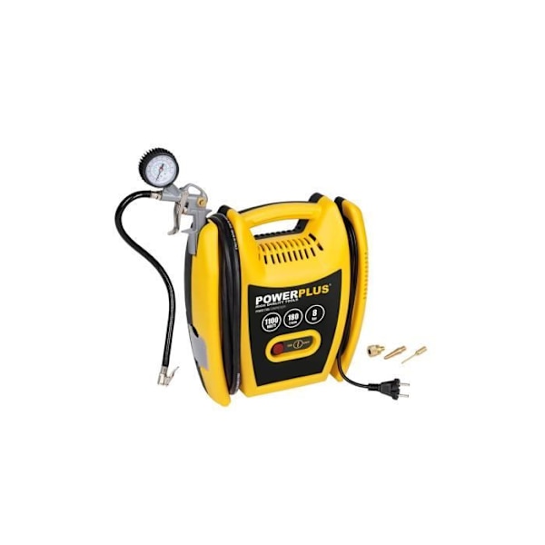 POWERPLUS Kompressor 1100W uden olie & uden tank + 5ACC Gul