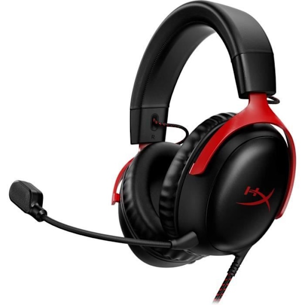 Wired Gaming Headset - HyperX Cloud III - för PC & konsol - Svart/Röd