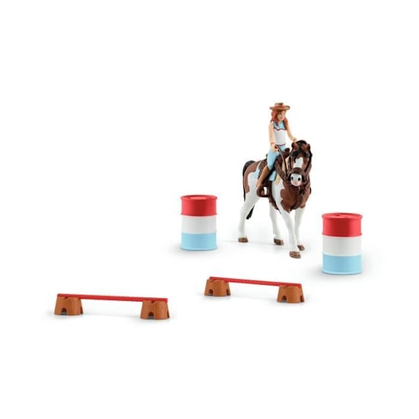 Hannahin kilpahevonen - 12 Schleich Rodeo -lelujen sarja lehmänpaimenella - Hevosfiguuri ja tarvikkeet - Lahja pojille Flerfärgad
