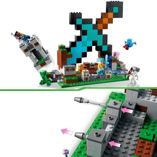 LEGO Minecraft 21244 Sword Outpost, lelu ja minihahmot Creeper, luuranko, lapsille Flerfärgad