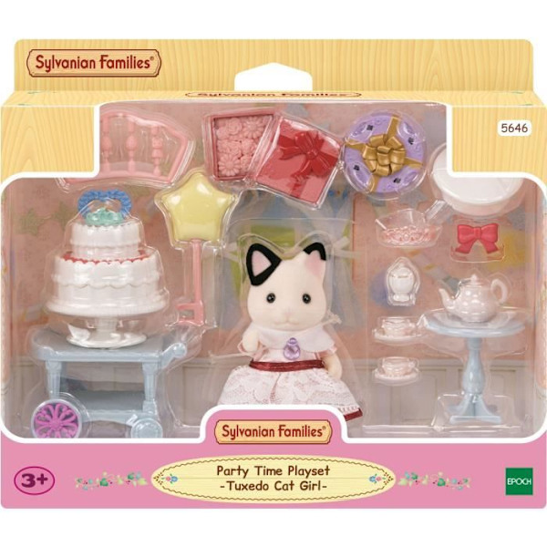 Miniatyrfigurer - SYLVANIAN FAMILIES - 5646 - Den tvåfärgade katttjejen och hennes födelsedagsmellanmål Flerfärgad