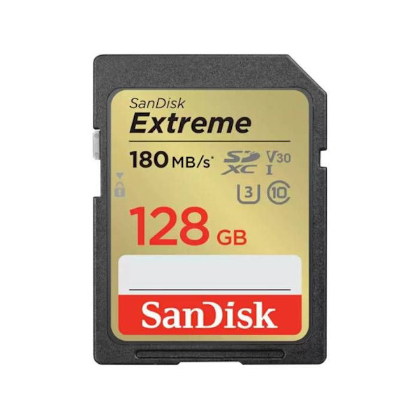 SANDISK Extreme 128GB SDXC-muistikortti 180MB/S 90MB/S UHS-I Class 10 U3 V30