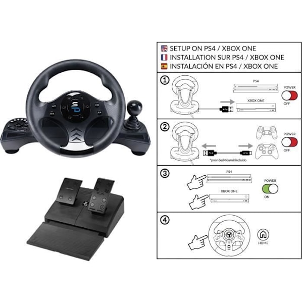 Superdrive - GS750 Racing Wheel med pedaler, paddlar, växelreglage och vibrationer för Xbox Series X/S, PS4, Xbox One, PC Svart