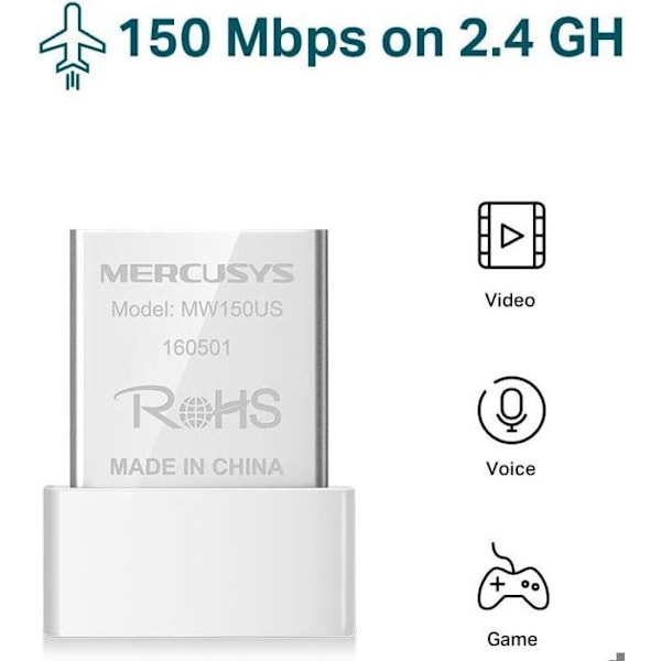 Nano N150 WiFi Key - MERCUSYS - MW150US - USB 2.0 - 2.4 GHz - Enkel installation