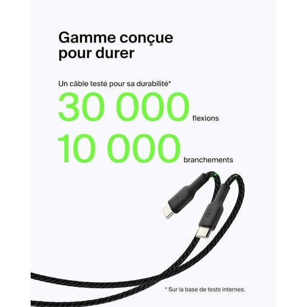 Flätad kabel - BELKIN - USB-C till USB-A - 1 m - Svart Svart