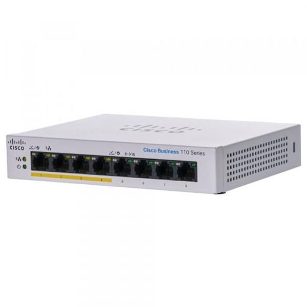 Switch - Cisco - CBS110-8PP-D - 8 portar - PoE - Desktop - Ohanterad Grå