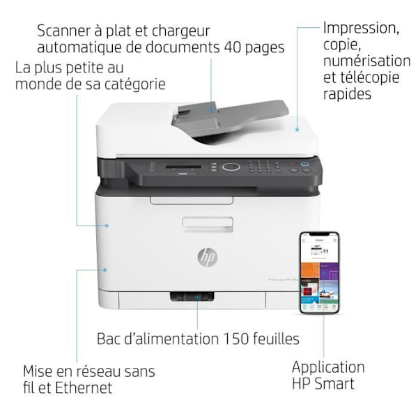 HP 179fnw farvelaser multifunktionsprinter - Udskriv, kopier, scan, fax, scan til PDF