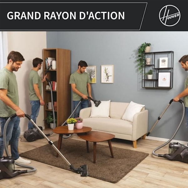 Posesugende støvsuger uden pose - HOOVER - HP321PAF - 850 W - 75 dBA - 2 L - Grå grå