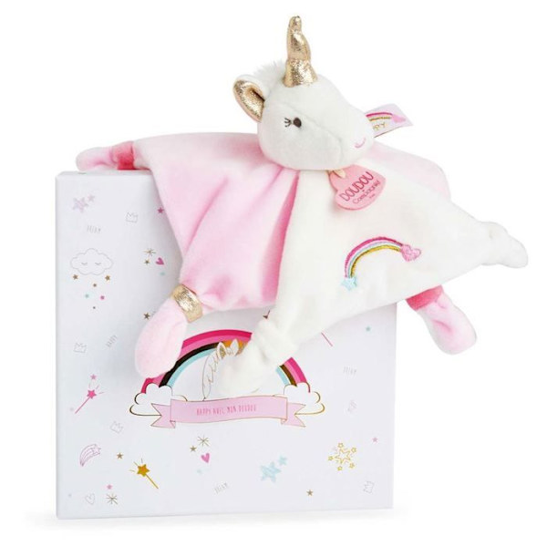 Doudou unicorn DOUDOU ET COMPAGNIE - Lucie the unicorn - Bløde materialer og glitrende guld-detaljer