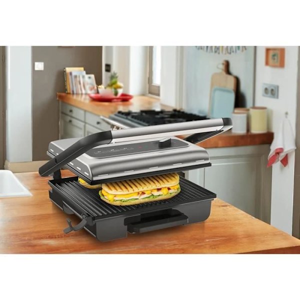 Multifunktionell grill - TEFAL - Hemgrill GC242D38 - 2000W - Ribbad yta - Non-stick kokplattor silver-svart