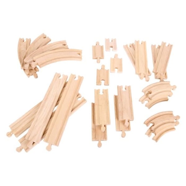 Puiset radan jatkosarjat - Bigjigs - 24 kpl - Suorat linjat ja käännökset Beige