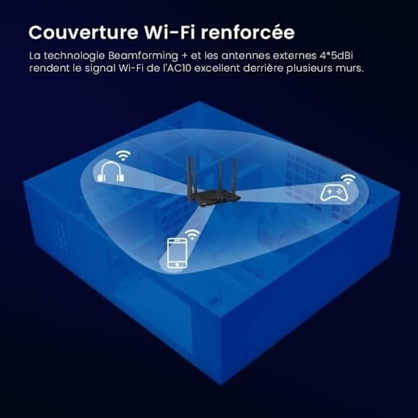 AC1200 dual band WiFi router - Tenda AC10 - Gigabit porte - Beamforming teknologi