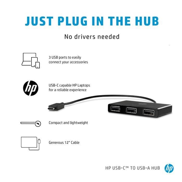 USB-C till USB-A-hubb - HP - Hub - 3 portar - Svart