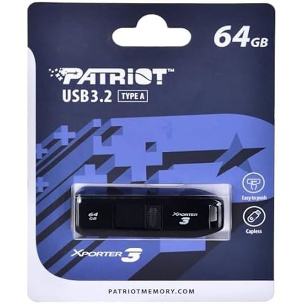 Hårddisk - PATRIOT - XPorter 3 64 GB - USB-A 3.2 Gen 1 - Svart