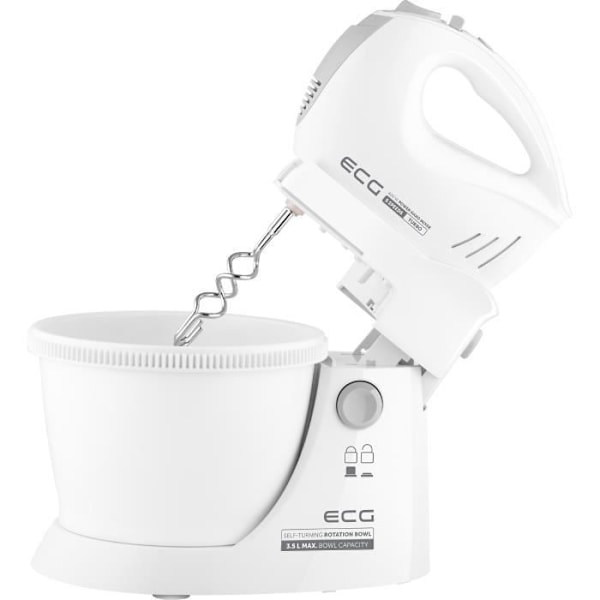 Elektrisk mixer med roterende skål - ECG - RSM 4052 - 5 hastigheder + Turbo - Motoriseret støtte - 3,5 L skål - Kraftig og praktisk