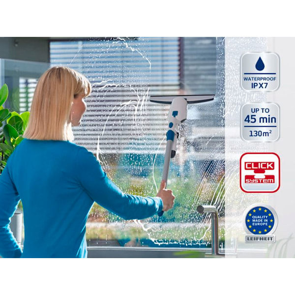 Leifheit Nemo 51042 ikkunan- ja kylpyhuone-imuri, vedenkestävä sähköikkunapesuri, Click System -adapteri, valkoinen Vit