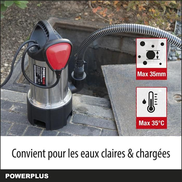 Powerplus Elektrisk Vandpumpe POWEW67915 - Submersibel Vandpumpe på 900 W, Maksimal 35°C, 13.000 l/h, Haveværktøj grå