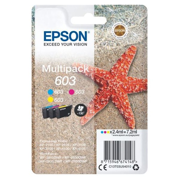 Blækpatroner - Epson - Multipack 3 farver - Cyan, Magenta, Gul - 2.4ml hver - Inkjet