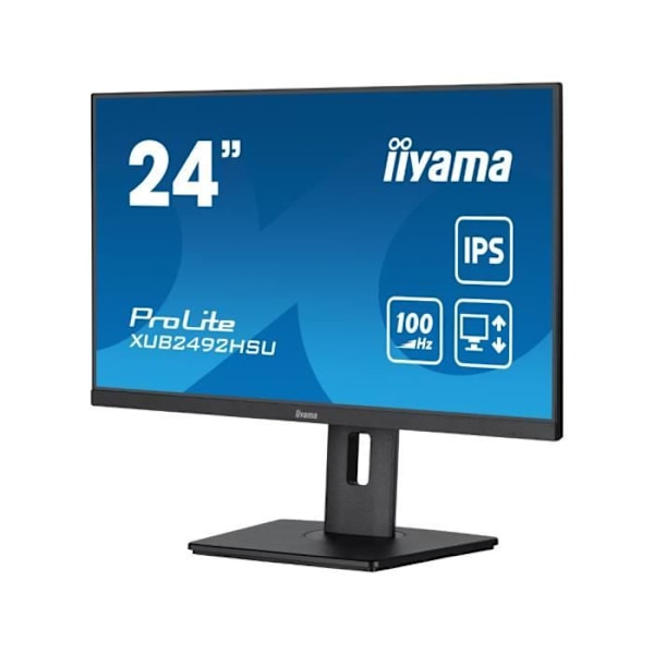 IIYAMA Skærm 24" IPS 16:9 4ms 1920x1080 ULTRA TYND HPs VGA HDMI DisplayPort USB-HUB 15cm justerbar fodhøjde Pivot /XUB2492HSU-B6