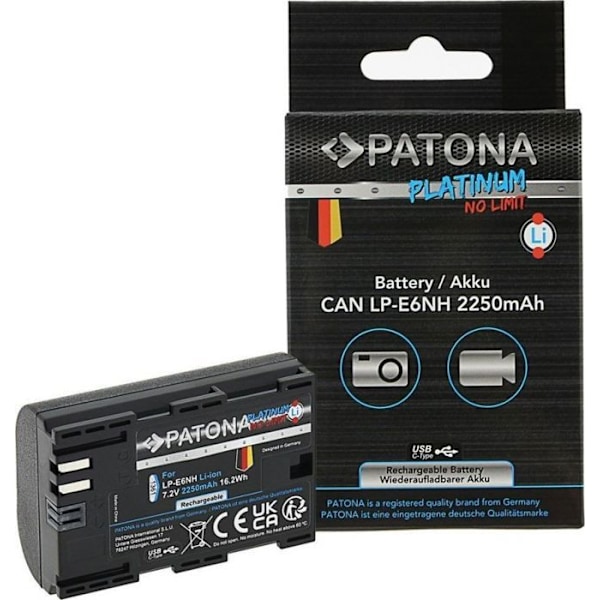 Patona LP-E6NH USB-akku (1361 Platinum / 24000mAh) suoralla USB-tulolla (USB-C)