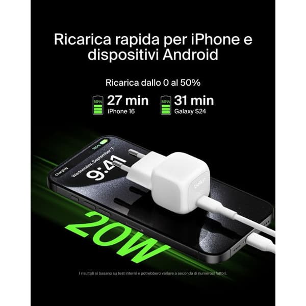 Belkin Väggladdare USB-C 20W kompakt snabbladdning vit Vit