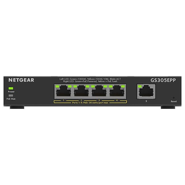Switch Ethernet PoE 5 portar - NETGEAR - GS305EPP - Smart hanterbar - Tyst - 120W PoE+