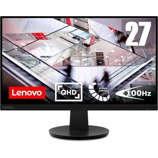 Lenovo N27q 27 QHD IPS-näyttö, 100Hz, 4ms, DP-kaapeli, HDMI, AMD FreeSync, käännettävä säätö - Musta