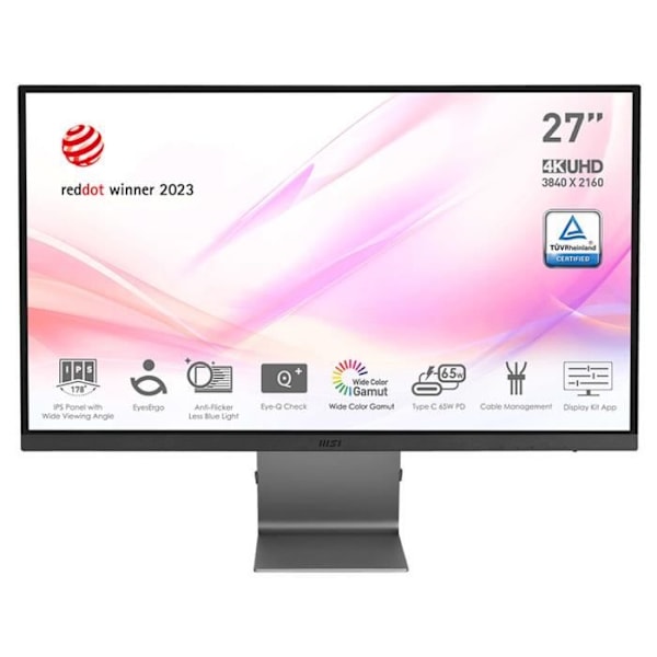 MSI 27' LED - Moderne MD271UL - 3840 x 2160 pixels - 4 ms (grå til grå) - 16/9 - IPS HDMI/DisplayPort/USB-C panel - Grå