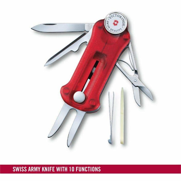 Victorinox Multifunktionsværktøj - 07052T - Golfværktøj, Swiss Pocket Multiværktøj, 10 funktioner, Kuglemærke, Releve Pitch