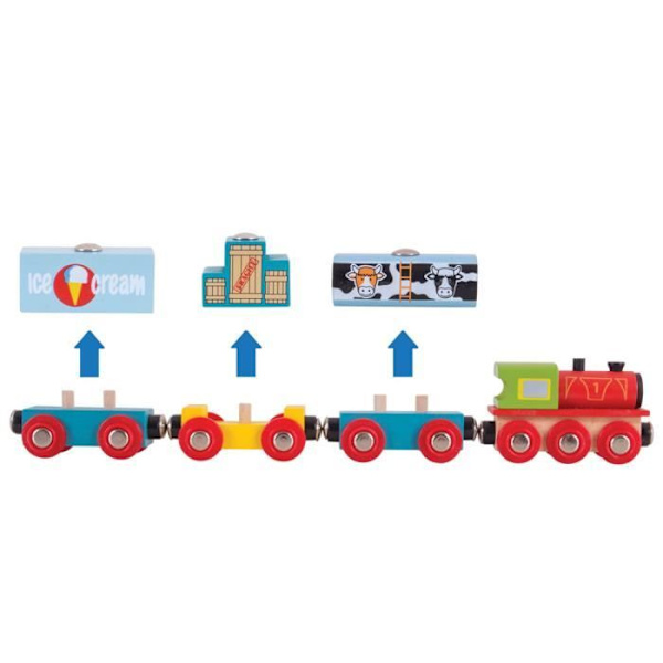 BigJigs Legetøj - Modeller - fælles godstog - Garage - Station - Lufthavn - Havn - Hus - Bygning
