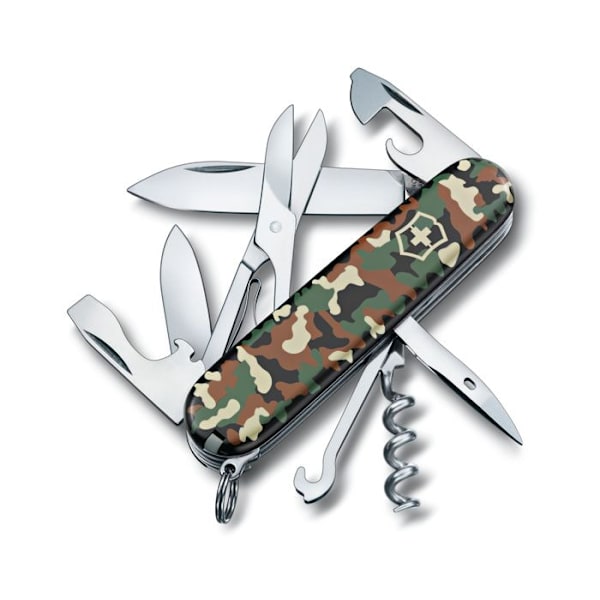 Victorinox Climber Swiss -veitsi, 14 toimintoa, mukaan lukien sakset ja monikäyttökoukku, 82 g, naamiointiväri.