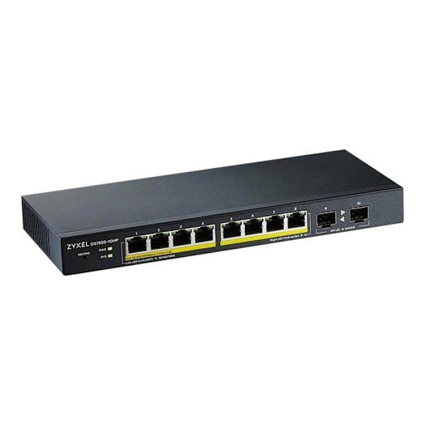 Switch - Zyxel - GS1900-10HP - 8 porte LAN - PoE - Uden ventilator Sort