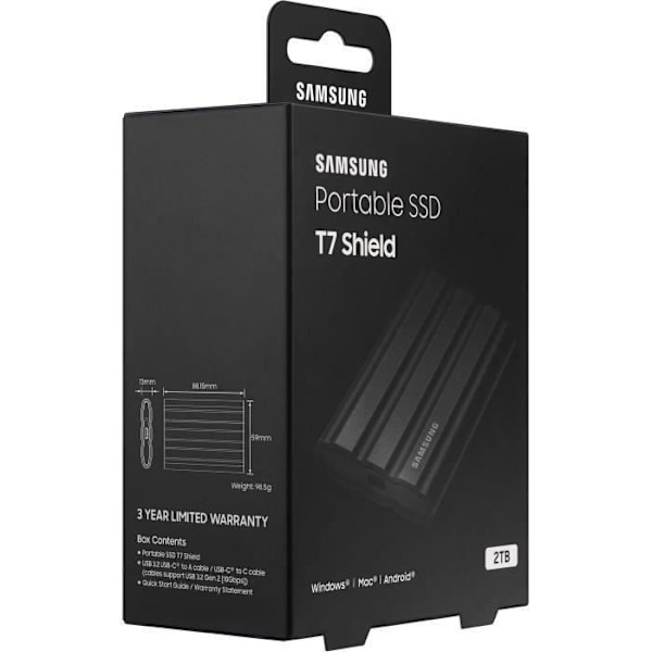 SAMSUNG ekstern SSD T7 Shield Sort 2 TB MU-PE2T0S/EU