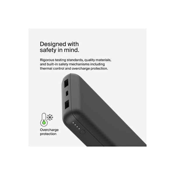 Bärbar laddare - BELKIN - 20000 mAh - 15 watt - 3 utgångsanslutningar (2 x USB, USB-C) svart